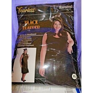 XL 18-20 Roaring 20s Flapper Dress Headband Cosplay Halloween Costume Black